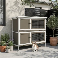 PawHut Wooden Bunny Hutch with Ramp, Indoor/Outdoor, Brown(m-2)
