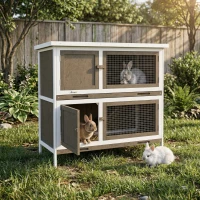 PawHut Wooden Bunny Hutch with Ramp, Indoor/Outdoor, Brown(m-9)