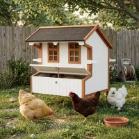 PawHut 47" Chicken Coop Wooden Chicken House Rabbit Hutch Raised Poultry Cage Portable Hen Pen Backyard with Nesting Box and Handles(m-10)