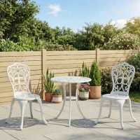Outsunny 3 Pieces Antique Outdoor Bistro Set for 2 Patio Table and Chairs Set with Umbrella Hole White(m-1)