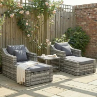 Outsunny 5-Piece Patio Furniture Set Outdoor Rattan Wicker Conversation Set with 2 Cushioned Chairs, 2 Ottomans and Coffee Table, Grey(m-1)