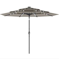 Outsunny 9.3 ft Patio Umbrella with Solar LED Lights, Cover, 3 Tier Outdoor Market Table Parasol with Tilt, Crank, Grey(m-11)