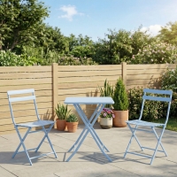 Outsunny 3 Pieces Garden Bistro Coffee Set Foldable Patio Chair & Square Table for Outdoor Yard Porch Poolside Balcony Blue