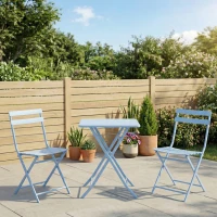 Outsunny 3 Pieces Garden Bistro Coffee Set Foldable Patio Chair & Square Table for Outdoor Yard Porch Poolside Balcony Blue(m-1)