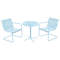 Outsunny 3 Pieces Patio Bistro Set, Metal Frame Garden Coffee Table Set with 2 Chairs & Round Table for Outdoor Yard Porch Poolside Balcony, Sky Blue(m-2)
