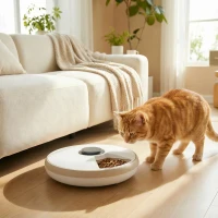 PawHut Automatic Cat Feeder for Dry Wet Food Timed Cat Dog Food Dispenser with 6 Trays 1 Ice Pack Battery Powered Light Brown(m-1)