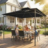 Outsunny 10' x 10' Gazebo, Soft Top Outdoor Gazebo with 2-Tier Roof, Metal Frame, Black(m-7)