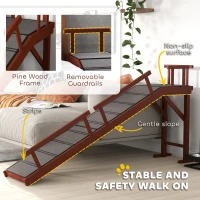 PawHut Wooden Dog Ramp with Removable Guardrails, Non-Slip Surface, 70.5" Long, Brown(m-5)
