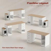 HOMCOM Office Desk, 55" Computer Desk with 4 Reversible Drawers, Mobile PC Stand, Adjustable Shelf, White Wood Grain(m-5)