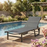 Outsunny Lounge Chair Outdoor, 63 cm Wide Chaise Lounge Tanning Chair, 4-Position Outdoor Tanning Lounger, Dark Grey(m-8)