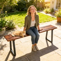 Outsunny Wood Outdoor Bench for 2 People, 59" Backless Patio Garden Bench with Trapezoidal Steel Legs(m-7)