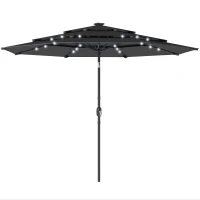 Outsunny 9.7 ft Outdoor Patio Umbrella with Solar LED Lights, 3 Tier Outdoor Table Umbrella with Tilt, Crank, Black(m-11)