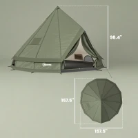 Outsunny Teepee Tent Waterproof Camping Tent with Stove Jack for 4-6 People for Outdoor Camping Hiking Army Green(m-3)