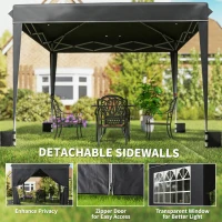 Outsunny 10 x 10 ft Pop Up Canopy Tent with Sidewalls, UPF50+ Outdoor Portable Instant Canopy Shelter with Carry Bag, Black(m-5)