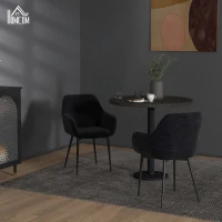 HOMCOM Dining Chairs Set of 2, Velvet-look Fabric Upholstered Kitchen Chairs with Backrest, Armrests and Steel Legs, Black(m-1)