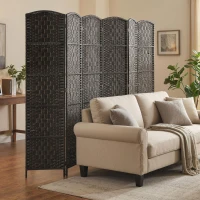 HOMCOM Room Divider, 6 Panel Folding Privacy Screen, 6FT Tall Portable Weave Partition Wall Divider for Bedroom, Coffee(m-8)