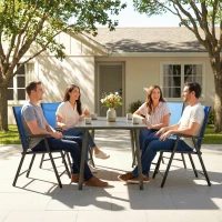 Outsunny Folding Patio Chairs Set of 4, High Back Outdoor Dining Chairs with Breathable Mesh Seat for Lawn, Deck, Blue(m-10)