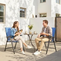 Outsunny Folding Patio Chairs Set of 2, High Back Outdoor Dining Chairs with Breathable Mesh Seat for Lawn, Deck, Blue(m-10)