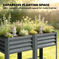 Outsunny Raised Garden Bed Galvanized Steel, Elevated Planter Box with Storage Shelf, Bed Liner, 31.5" High, Dark Gray(m-4)
