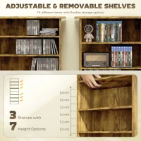 HOMCOM 8-Tier DVD Shelf with 6 Adjustable Shelves, Slim CD Shelf, Holds 360 CDs, 185 DVDs or 185 Blu-rays, Rustic Brown(m-5)