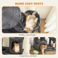 PawHut 67" Large Cat Tree with 7 Scratching Posts, Tunnel, 2 Condos, Hammock, Perch, Ramp, Pompoms, Dark Grey(m-7)
