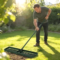 Outsunny Lawn Leveling Rake, 36" x 10" Heavy Duty Yard Leveling Rake with 66.5" Handle for Backyard, Golf Course(m-2)