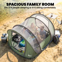 Outsunny Family Tent  Pop-Up Camping Tent with 2 Doors 2 Windows for 4-5 Person Waterproof Green(m-5)