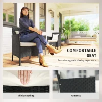 Outsunny 4-Piece Rattan Outdoor Furniture Set Patio Furniture Set with Coffee Table 22.8" W x 21.7" D x 33.5" H Black & Cream(m-4)