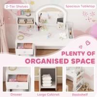 Qaba Kids Vanity Set, Toddler Dressing Table and Chair Set  with Lighted Mirror, Cabinet, Drawer and Shelves, White(m-6)