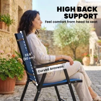 Outsunny Folding Patio Chairs Set of 2, High Back Outdoor Dining Chairs with Breathable Mesh Seat for Lawn, Deck, Blue(m-4)