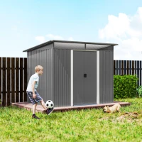 Outsunny 9' x 6.5' Outdoor Metal Garden Shed Utility Tool Storage Steel Backyard Storage House, Light Grey(m-10)