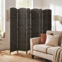 HOMCOM Room Divider, 6 Panel Folding Privacy Screen, 6FT Tall Portable Weave Partition Wall Divider for Bedroom, Coffee(m-10)