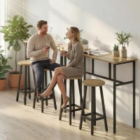 HOMCOM Bar Table Set of 6, Bar Table and Stools for 4, 2 Breakfast Tables and 4 Stools for Living Room, Grey-Brown(m-8)