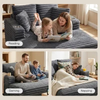 HOMCOM 60" Chaise Lounge Chair, Oversized Upholstered Sofa Bed with Cup Holders & Pillows, Sleeper Couch for Living Room, Grey(m-9)