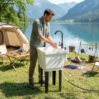 Outsunny Portable 23-Gallon Utility Sink Laundry Tub for Washing Room, Freestanding Laundry Sink with Soap Dispenser, White(m-8)