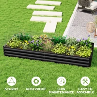 Outsunny 95" x 36" x 12" Galvanized Raised Garden Bed, Easy DIY and Cleaning for Growing Flowers, Herbs, Succulents, Black(m-6)