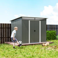 Outsunny 9' x 6.5' Outdoor Metal Garden Shed Utility Tool Storage Steel Backyard House, Dark Grey(m-10)