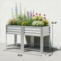 Outsunny Raised Garden Bed Galvanized Steel, Elevated Planter Box with Storage Shelf, Bed Liner, 31.5" High, Silver(m-3)