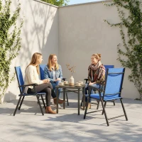 Outsunny Folding Patio Chairs Set of 4, High Back Outdoor Dining Chairs with Breathable Mesh Seat for Lawn, Deck, Blue(m-8)