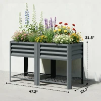 Outsunny Raised Garden Bed Galvanized Steel, Elevated Planter Box with Storage Shelf, Bed Liner, 31.5" High, Dark Gray(m-3)
