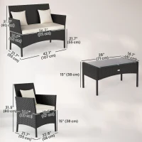 Outsunny 4-Piece Rattan Outdoor Furniture Set Patio Furniture Set with Coffee Table 22.8" W x 21.7" D x 33.5" H Black & Cream(m-3)