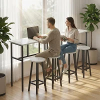 HOMCOM Bar Table Set of 6, Bar Table and Stools for 4, 2 Breakfast Tables and 4 Stools for Living Room, White Marble(m-1)