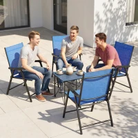 Outsunny Folding Patio Chairs Set of 4, High Back Outdoor Dining Chairs with Breathable Mesh Seat for Lawn, Deck, Blue(m-9)
