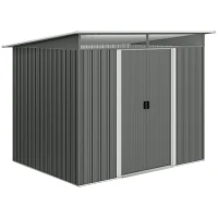 Outsunny 9' x 6.5' Outdoor Metal Garden Shed Utility Tool Storage Steel Backyard House, Dark Grey(m-11)