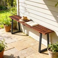 Outsunny Wood Outdoor Bench for 2 People, 59" Backless Patio Garden Bench with Trapezoidal Steel Legs(m-1)