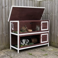 PawHut 54" 2-Story Weatherproof Stackable Elevated Wooden Rabbit Hutch with Enclosed Run and Pull-Out Trays(m-8)