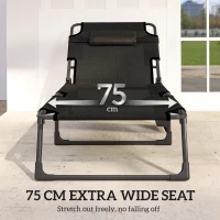 Outsunny 75 cm Wide Folding Chaise Lounge Chair Outdoor Tanning Chair Set of 2, Camping Cot with Cushion, Side Pocket, Dark Grey(m-5)