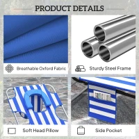 Outsunny Tanning Chair with Face Hole, 5-Level Adjustable Outdoor Chaise Lounge Chair with Pillow for Beach, Pool, Blue Stripes(m-6)