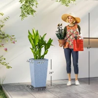 Outsunny Tall Planters for Outdoor Plants Set of 3, 24 In Taper Planters with Drainage Holes, Rattan Decor Plant Pots, Light Gray(m-3)