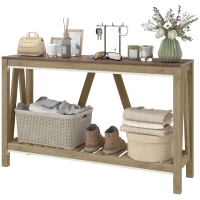 HOMCOM 52" Console Table, Farmhouse Narrow Entryway Table with Storage Shelf, Rustic Sofa Table with Anti-tipper for Living Room and Hallway, Oak(m-11)